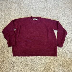 Zara Women’s Maroon Crewneck Wool Sweater